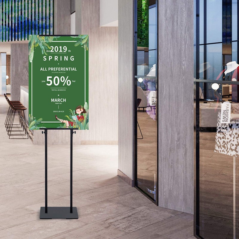 AKTOP Heavy Duty Floor Standing Sign Holder with Non-Slip Mat Base, Adjustable Banner Stand Height Up to 82.6 inch, Double-Sided Pedestal Poster Stand for Indoor Outdoor Display - Image 2